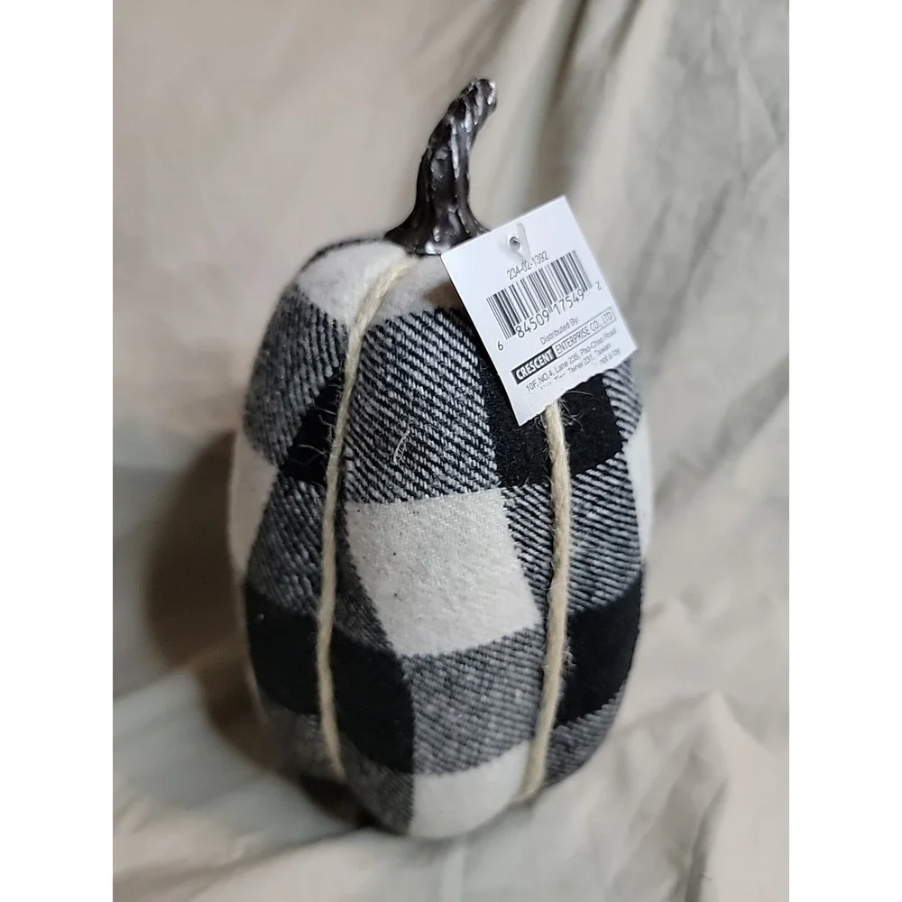 Stuffed Fabric Tall Pumpkin Black & White Large Gingham Print 8.5